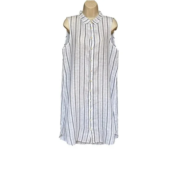 CP Shades Mara Linen Dress Size S Blue White Stripe Sleeveless Shirt Dress - Picture 11 of 12
